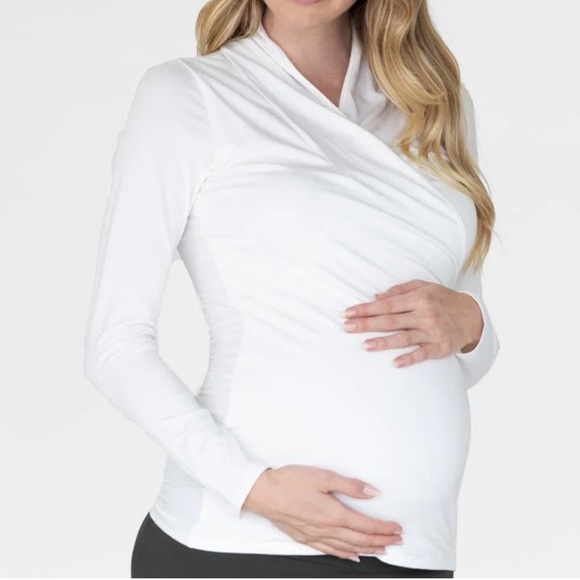 Angel Maternity Crossover Bamboo Long Sleeve Top White S - Picture 1 of 10